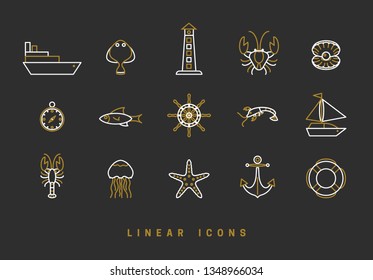 nautical theme icons in linear stroke style
