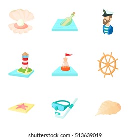 Nautical theme icons set. Cartoon illustration of 9 nautical theme vector icons for web