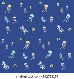 nautical theme illustration jellyfish and sea shells