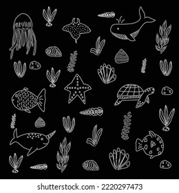nautical theme on black background seamless pattern