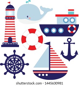 Nautical themed baby room illustrations