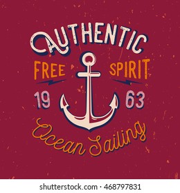 Nautical themed t-shirt print. Anchor in the middle. Apparel design / shirt design.