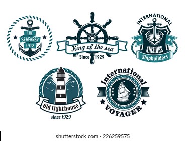 Nautical Themed Vector Emblems Badges Various Stock Vector (Royalty ...