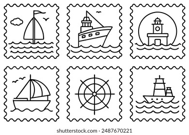 Nautical Themes Line Art Illustration Designs Creative Collection