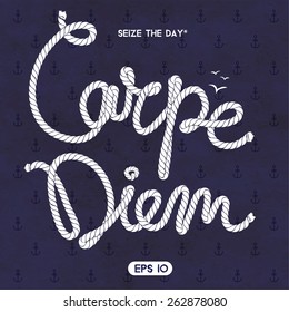 Nautical Typography Badge. Carpe Diem Quote.