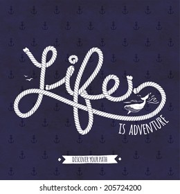 Nautical typography badge. Lise is adventure.