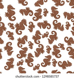 Nautical unicorn vector print. Abstract seamless pattern for girls, boys, clothes, wallpaper. Picture on white, brown and beige colors. Endless. Sketch, doodle, scribble.