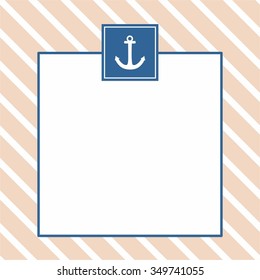Nautical vector card with anchor, pastel background and white stripes