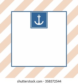 Nautical vector card with anchor, pastel background and white stripes