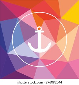Nautical vector card or invitation with anchor on colorful triangular background
