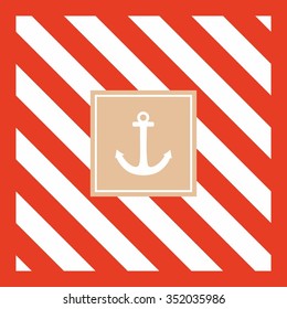 Nautical vector card or invitation with anchor, pastel background and red white stripes