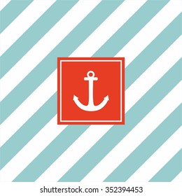 Nautical vector card or invitation with anchor, red background and blue white stripes