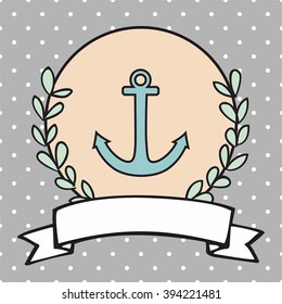 Nautical vector card or sailor invitation with anchor, pastel polka dots background
