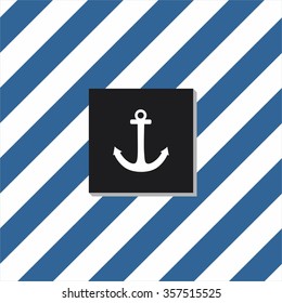 Nautical vector card or summer invitation with anchor and blue stripes background