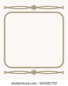 Nautical vector frame with ropes. Vintage frame from cord illustration