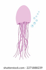 Ilustración vectorial náutica de una medusa rosa de dibujos animados aislada en un fondo blanco