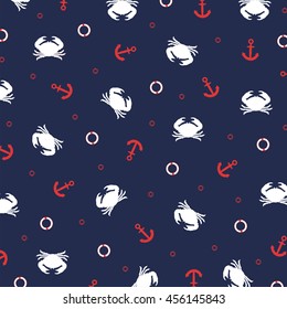 Nautical vector pattern with crabs. Design illustration image. Marine background textile,typography,website