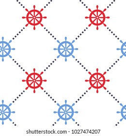 Nautical vector seamless pattern background with wheels. Sea theme