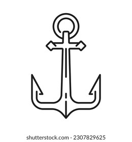 Schiffsanker, Symbol für die Seeroute. Umrisssymbol für schwere Ausrüstung des Yachtclubs, Navy-Boot-Haken oder Schiffshaken, Seeschifffahrt oder Segelyacht-Metal-Anker-Vektorpiktogramm oder Zeichen