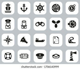 Nautical Vessel & Equipment Icons Black & White Flat Design Set Big