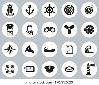 Nautical Vessel & Equipment Icons Black & White Flat Design Circle Set Big