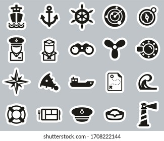 Nautical Vessel & Equipment Icons Black & White Sticker Set Big