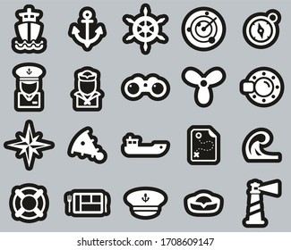 Nautical Vessel & Equipment Icons White On Black Sticker Set Big