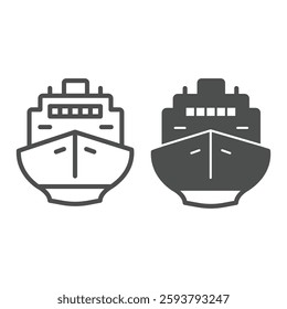 Nautical vessel line and solid icon, marine port concept. Vector graphics. Cruise ship, sea water transport sign on white background, outline style icon for mobile or web design