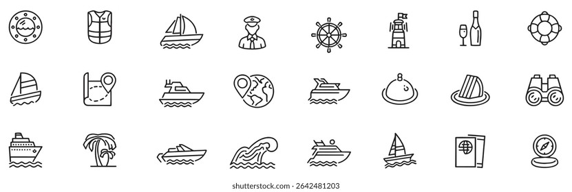 nautical vessel ship cruise ship passenger ship navigational compass editable stroke icon set