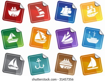 Nautical Vessel Sticker Icon Set : Boat themed set of icon objects made in a simplistic style.