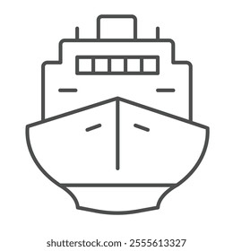 Nautical vessel thin line icon, marine port concept. Vector graphics. Cruise ship, sea water transport sign on white background, outline style icon for mobile or web design