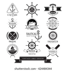 Nautical vessels vintage labels, icons and design elements.