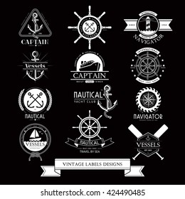 Nautical vessels vintage labels, icons and design elements.