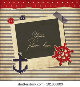 Nautical vintage card, scrapbook template with frame for your photo