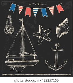 Juego de vectores de chalk náutico