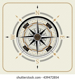 Nautical vintage compass 02 on striped background