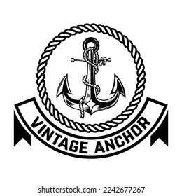 Nautical. Vintage emblem with wreath and anchor. Design element for emblem, sign, badge, logo. Vector illustration