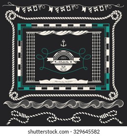 Nautical Vintage Frames and Borders: Ropes, Waves and Ship Details
