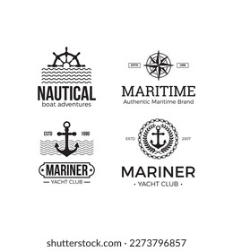 Nautical vintage logo set. Nautical emblems for t-shirt, banner, poster design. Anchor, Sea Wheel. Trendy Hipster design. Marine labels templates. Vector illustration