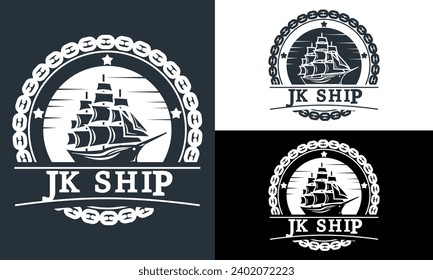 Nautical Vintage Logo, Vintage Theme Ship logo