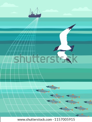 Nautical Vintage Poster Seagull Flight Minimal Stock Vector