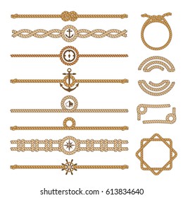 Nautical vintage rope vector dividers and elements. Design of border frame illustration. Decorative marine jute frame illustration