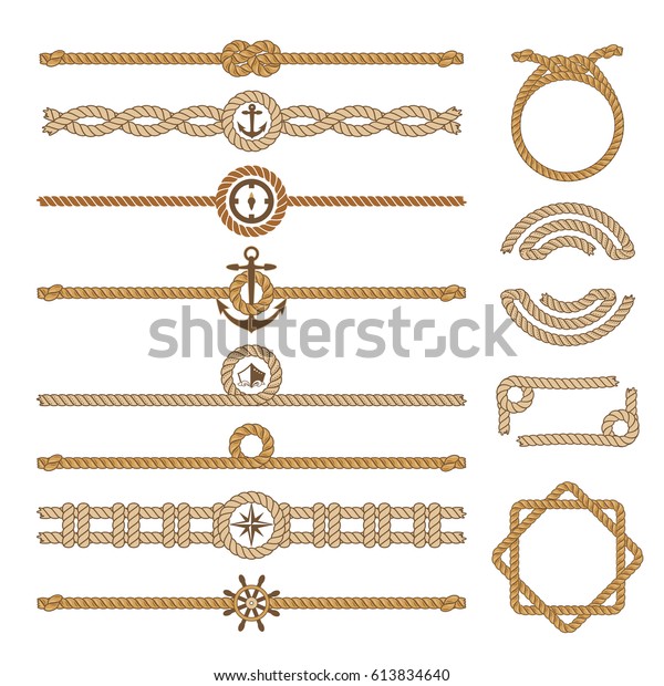 Nautical Vintage Rope Vector Dividers Elements Stock Vector Royalty Free 613834640