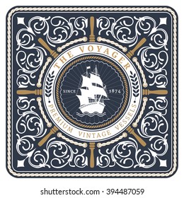 Nautical The Voyager Retro Card With Square Frame