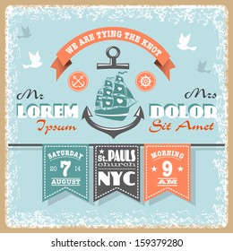 Nautical Wedding Invitation With Designed Nautical Elements. Sailor Theme