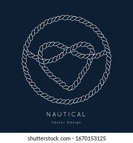 Nautical Wedding Rope Heart Vector Template.Tie The Knot Theme.Invitation In Classic Vintage Style.Elegant Sea Invite Card Overlay In White And Navy Blue Colors.