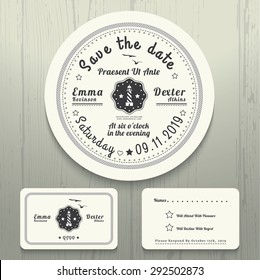 Nautical wedding white invitation and RSVP round rope card template set