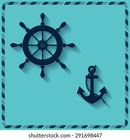 nautical wheel and anchor on a blue background vector icons. nautical wheel and anchor on a blue background vector icons. Original idea and execution. The classic form. Simple and clean lines.