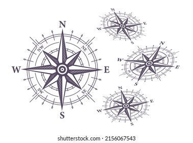 Símbolo náutico de Wind Rose. Ilustración vectorial de brújula de vintage