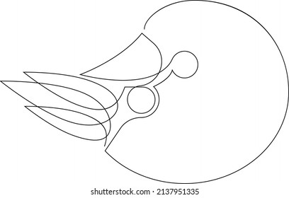 Nautilus animal one line drawing. Contour on white background. Vector illustration